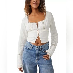 Free People White Lace Trim Blouse
